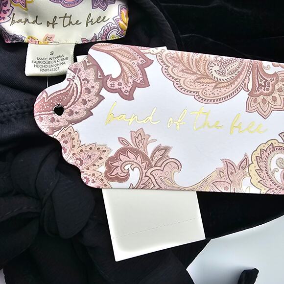 Band Of The Free Womans size S Girl Crush Black Velvet Midi Dress Tie Back NEW - Picture 6 of 8